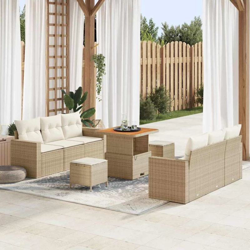 vidaXL Σετ Καναπέ Κήπου 9 pcs μπεζ και κρεμ 80 x 80 x 71 cm