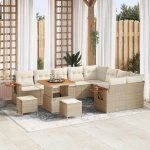 vidaXL Σετ Καναπέ Κήπου με μαξιλάρι 12 pcs Μπεζ Πολυ ράταν