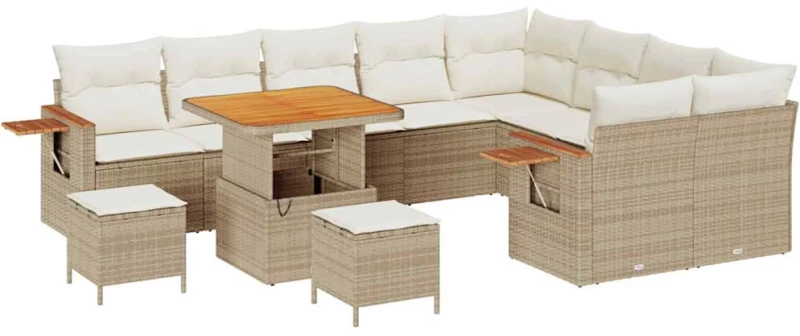 vidaXL Σετ Καναπέ Κήπου με μαξιλάρι 12 pcs Μπεζ Πολυ ράταν