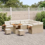 vidaXL Σετ Καναπέ Κήπου με μαξιλάρι 12 pcs Μπεζ Πολυ ράταν