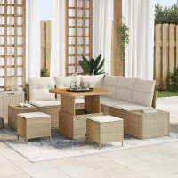 vidaXL Σετ Καναπέ Κήπου με αποθήκευση 8 pcs Μπεζ Πολυ ράταν