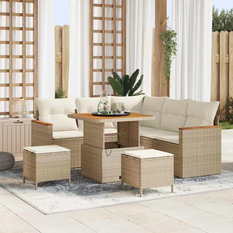 vidaXL Σετ Καναπέ Κήπου με μαξιλάρι 8 pcs Μπεζ Πολυ ράταν