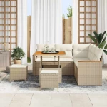 vidaXL Σετ Καναπέ Κήπου με μαξιλάρι 8 pcs Μπεζ Πολυ ράταν