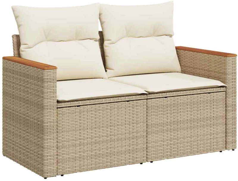 vidaXL Σετ Καναπέ Κήπου με μαξιλάρι 8 pcs Μπεζ Πολυ ράταν