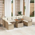 vidaXL Σετ Καναπέ Κήπου με αποθήκευση 10 pcs Μπεζ Πολυ ράταν