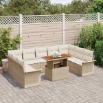 vidaXL Σετ Καναπέ Κήπου με αποθήκευση 10 pcs Μπεζ Πολυ ράταν