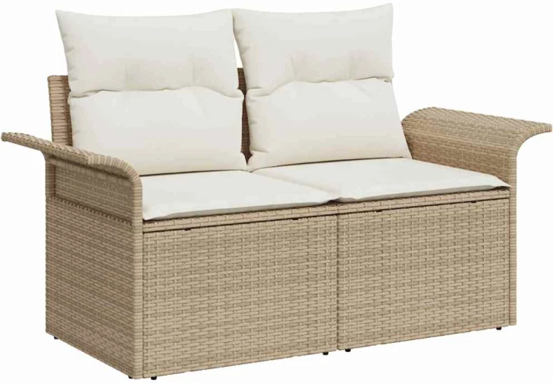vidaXL Σετ Καναπέ Κήπου με αποθήκευση 10 pcs Μπεζ Πολυ ράταν