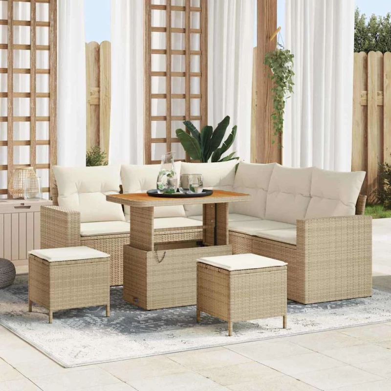 vidaXL Σετ Καναπέ Κήπου 8 pcs μπεζ και κρεμ 90 x 55 x 71 cm