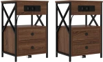 vidaXL Κομοδίνο με Σταθμό Φόρτισης 2 pcs Καφέ δρυς 40 x 31 x 60 εκ.