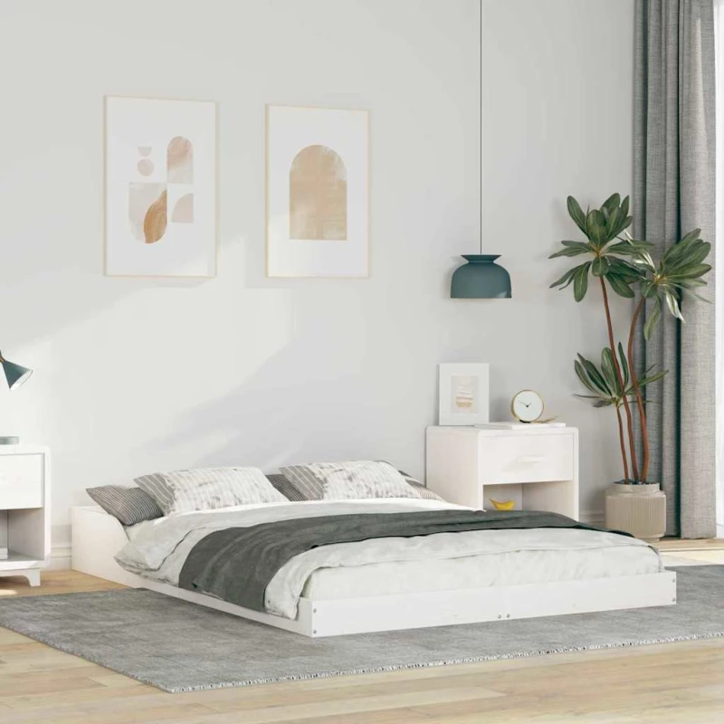 vidaXL Σκελετός Κρεβατιού Λευκό 135 x 190 cm Μασίφ ξύλο πεύκου