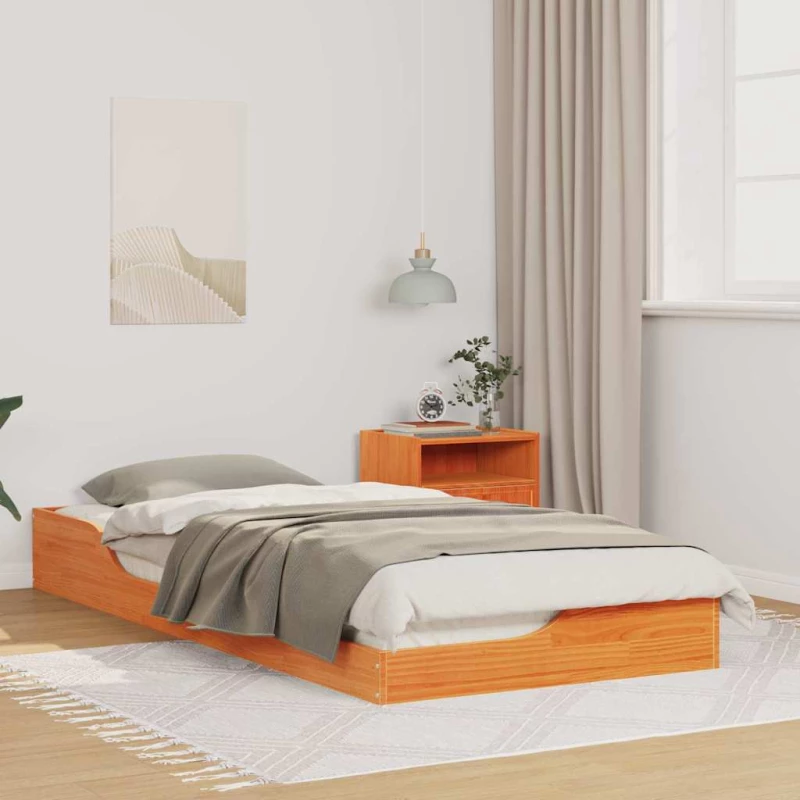 vidaXL Κρεβάτι δαπέδου Καφέ κεριού 90 x 210 cm Μασίφ ξύλο πεύκου