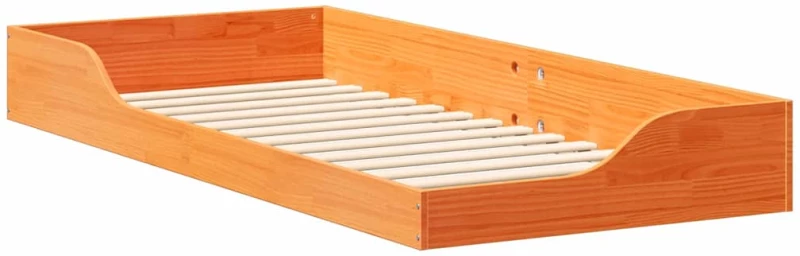 vidaXL Κρεβάτι δαπέδου Καφέ κεριού 90 x 210 cm Μασίφ ξύλο πεύκου
