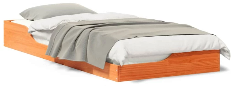 vidaXL Κρεβάτι δαπέδου Καφέ κεριού 90 x 210 cm Μασίφ ξύλο πεύκου