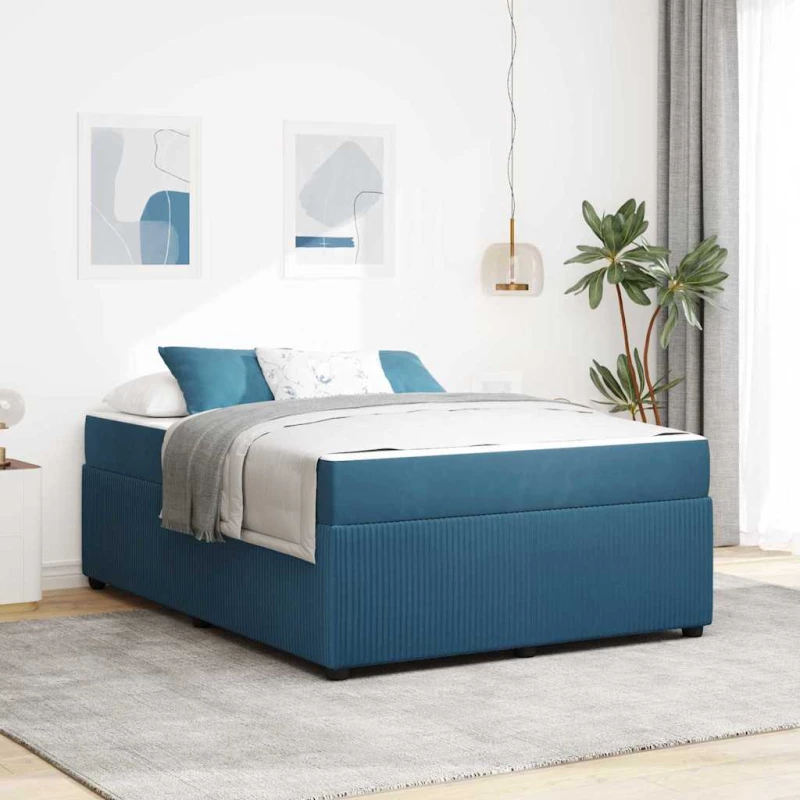 vidaXL Σκελετός κρεβατιού με στρώμα Μπλε 140 x 200 cm Βελούδο