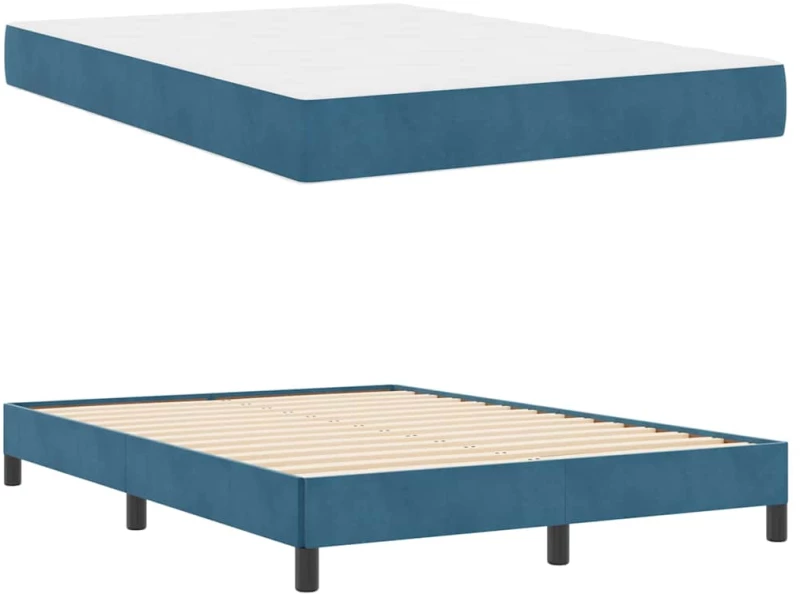 vidaXL Κρεβάτι box spring με στρώμα Σκούρο Μπλε 160 x 200 cm Βελούδο