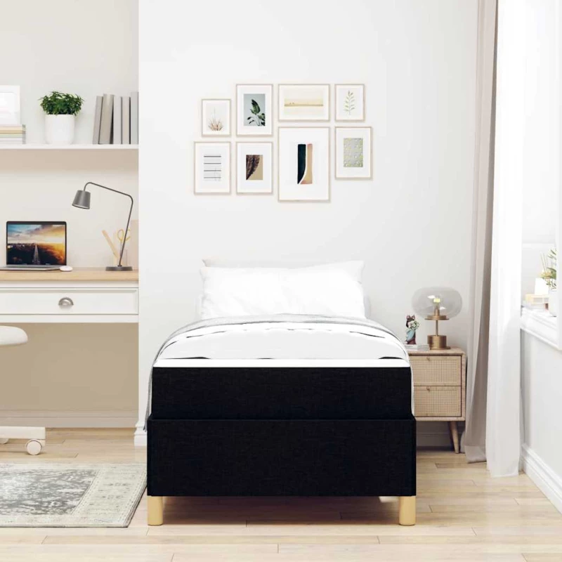 vidaXL Κρεβάτι με ελατήρια Μαύρο και Λευκό 90 x 190 cm ύφασμα
