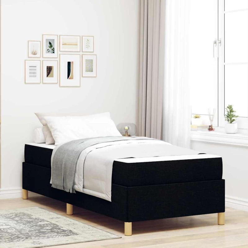 vidaXL Κρεβάτι με ελατήρια Μαύρο και Λευκό 90 x 200 cm ύφασμα