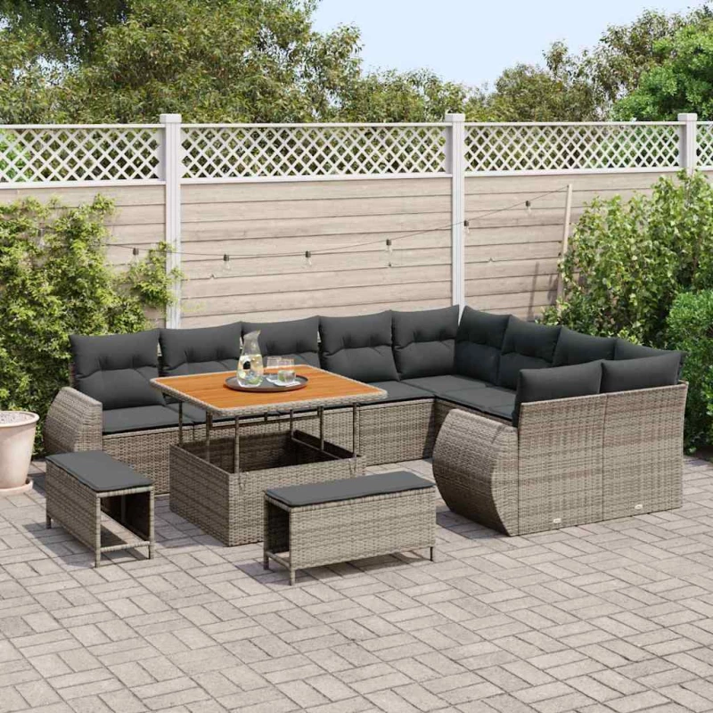 vidaXL Σετ Καναπέ Κήπου με μαξιλάρι 12 pcs Γκρι 100 x 100 x 71 cm