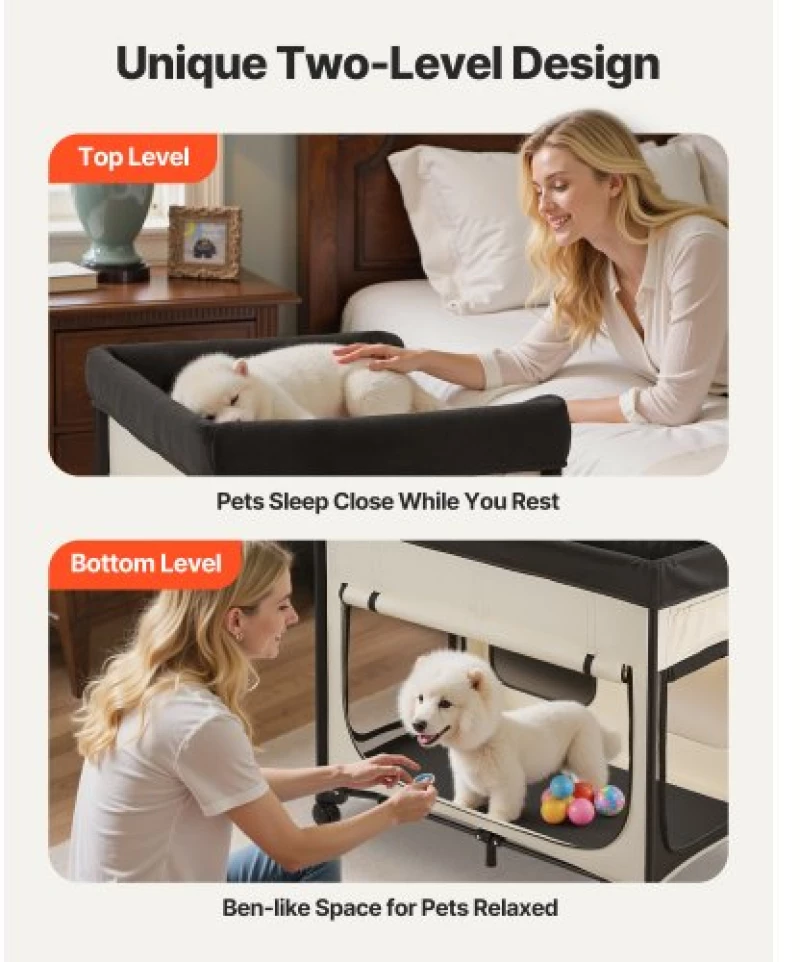 VEVOR Elevated Lounge Pet Bed Foldable Bunk Dog Bed with Wheels & Side Bags XL