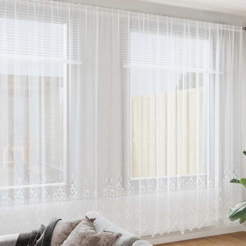 vidaXL Κουρτίνες με κουρτίνες Λευκό 750 x 300 εκ. Πολυεστέρας