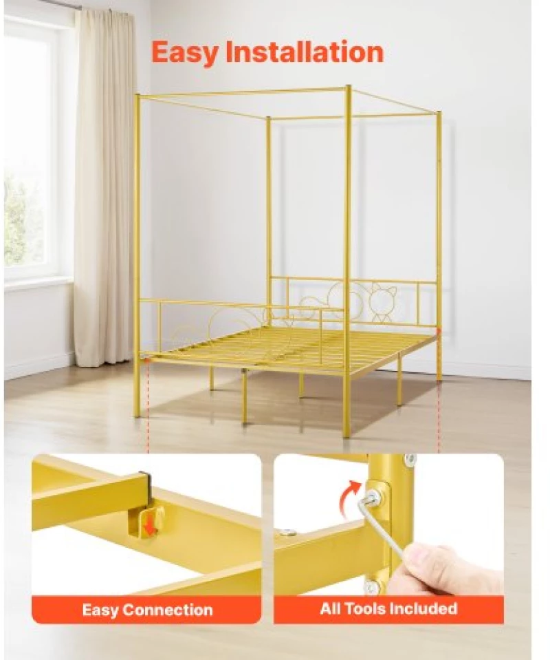 VEVOR Full Size Canopy Bed Frame Metal Canopy Bed with Headboard & Four Posters