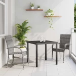 vidaXL Σέτ φαγητού για κήπο 3 pcs Γκρι Πολυ ράταν