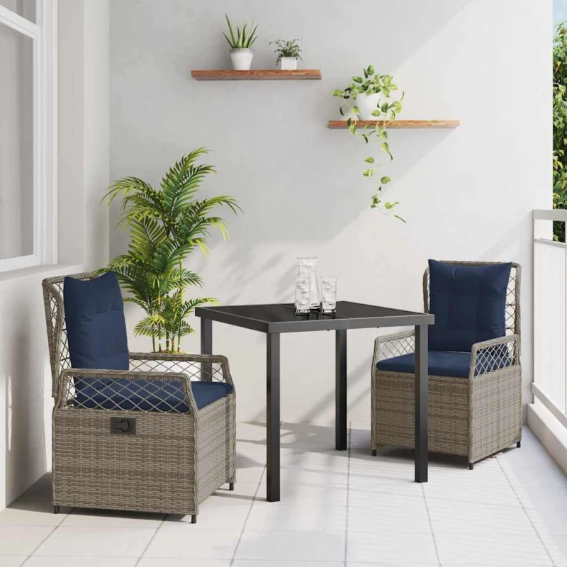vidaXL Σέτ φαγητού για κήπο 3 pcs Γκρι συνθετικό ρατάν