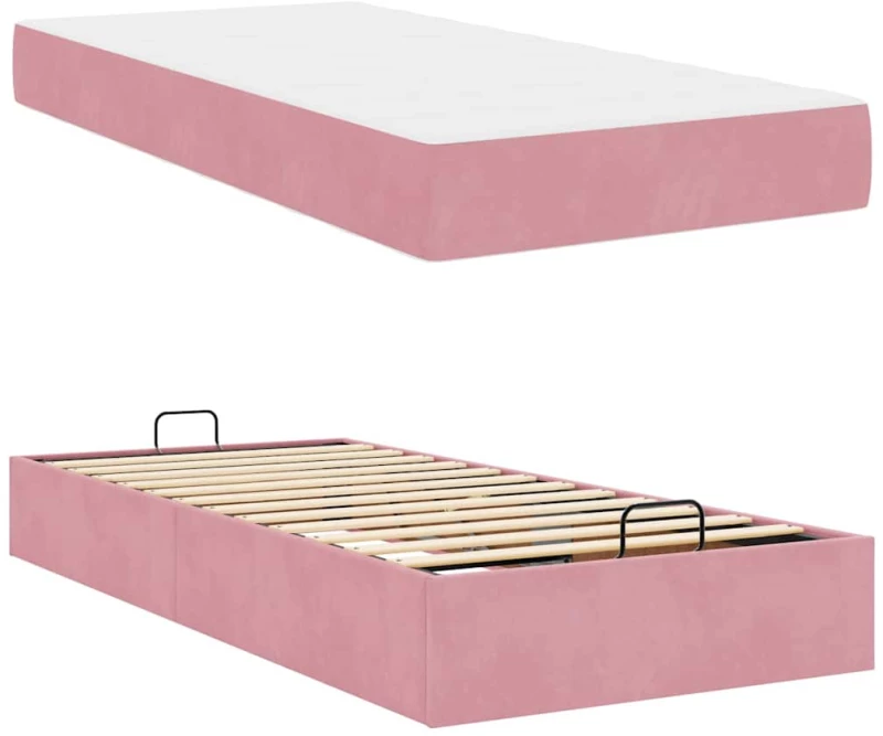 vidaXL Σκελετός Κρεβατιού με στρώμα Ροζ 100 x 200 cm Βελούδο