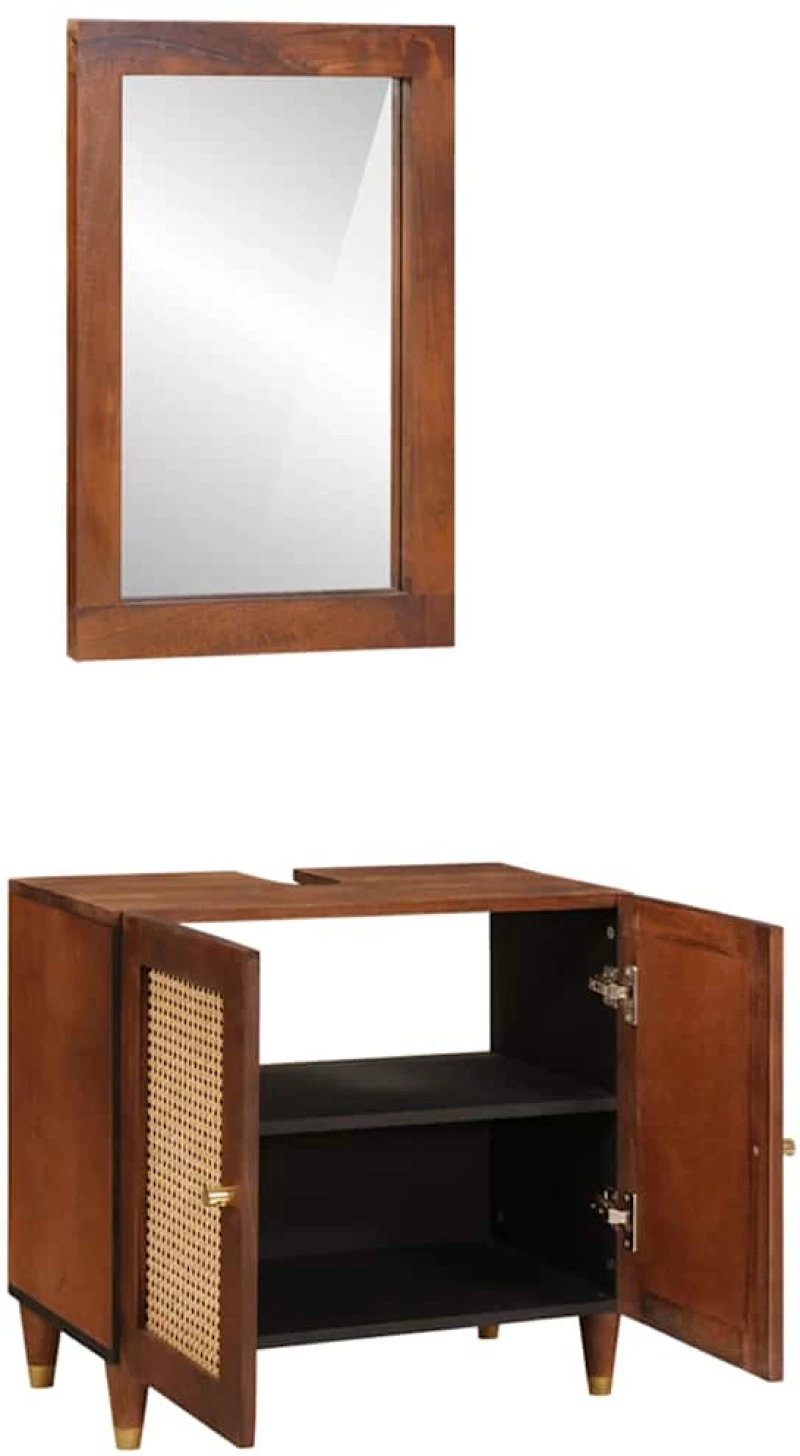 Έπιπλα μπάνιου με συρτάρι 2 pcs 62 x 33 x 58 εκ. Στερεό ξύλο μάνγκο
