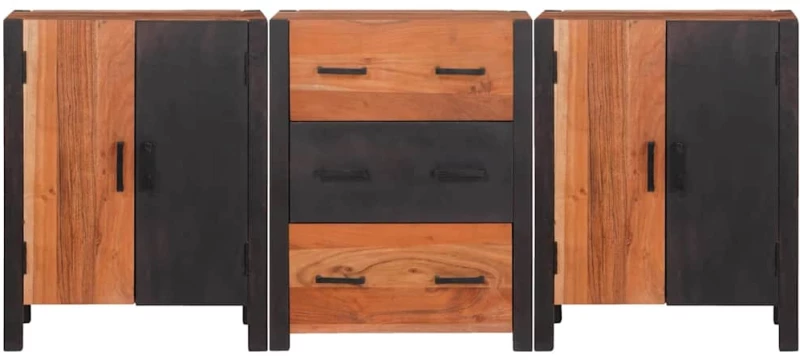 vidaXL Πλαϊνό γραφείο 3 pcs Καφέ 55 x 30 x 75 εκ Μασίφ ξύλο ακακίας