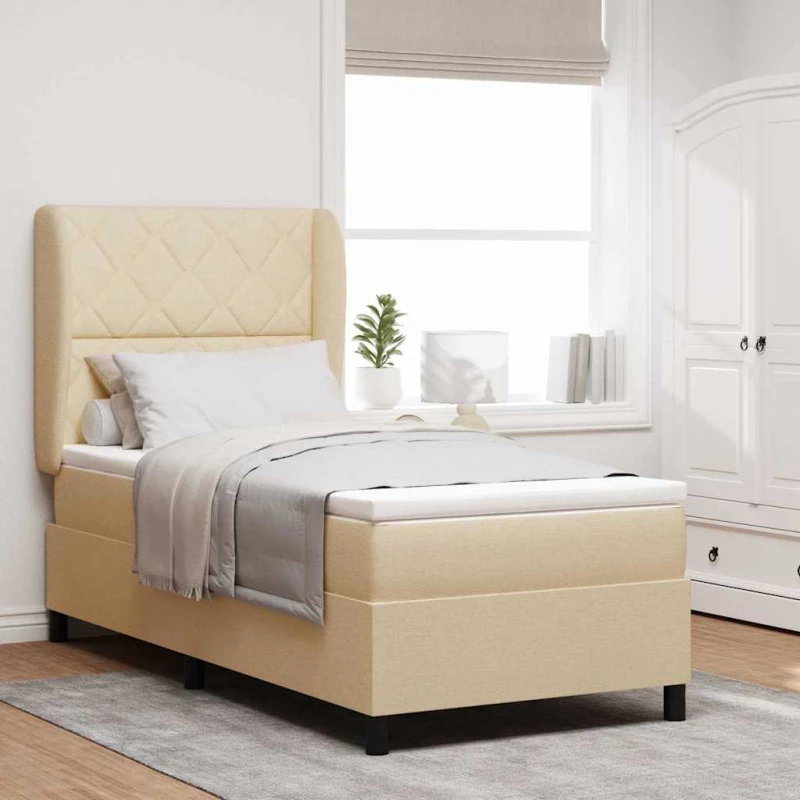 vidaXL Κρεβάτι με ελατήρια με στρώμα Κρεμ 90 x 190 cm ύφασμα