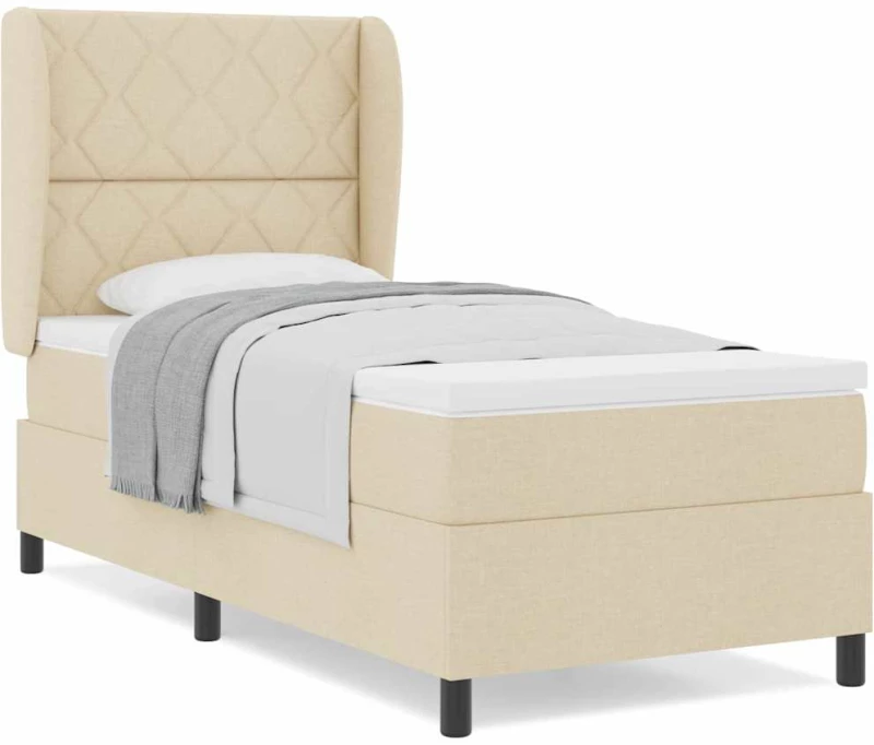 vidaXL Κρεβάτι με ελατήρια με στρώμα Κρεμ 90 x 190 cm ύφασμα
