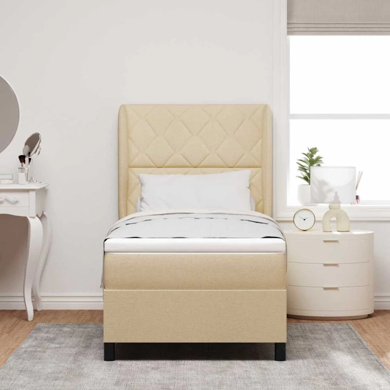 vidaXL Κρεβάτι με ελατήρια με στρώμα Κρεμ 90 x 190 cm ύφασμα