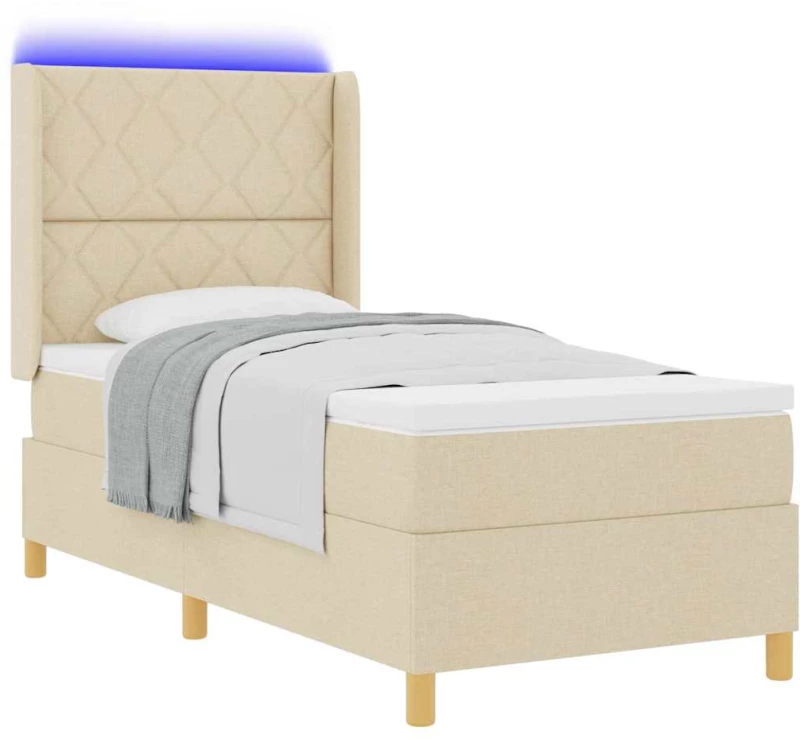 vidaXL Κρεβάτι με ελατήρια με στρώμα Κρεμ 90 x 190 cm ύφασμα