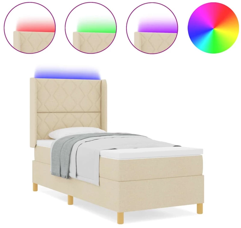 vidaXL Κρεβάτι με ελατήρια με στρώμα Κρεμ 90 x 190 cm ύφασμα