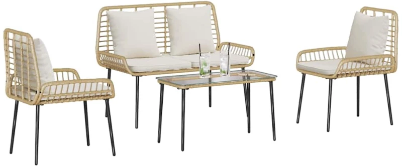 vidaXL ΣΕΤ ΕΠΙΠΛΩΝ ΚΗΠΟΥ με μαξιλάρι 4 pcs Καφέ Μαύρο Κρεμ