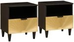 vidaXL Κομοδίνο με συρτάρι 2 pcs Μαύρο και Χρυσό 40 x 33 x 46 εκ.