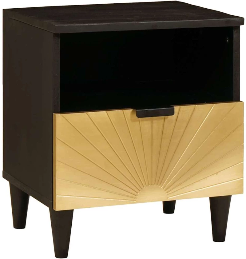 vidaXL Κομοδίνο με συρτάρι 2 pcs Μαύρο και Χρυσό 40 x 33 x 46 εκ.