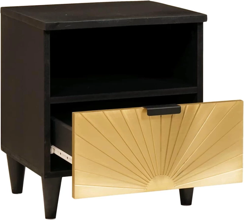 vidaXL Κομοδίνο με συρτάρι 2 pcs Μαύρο και Χρυσό 40 x 33 x 46 εκ.