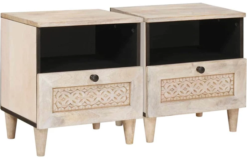 vidaXL Κομοδίνο 2 pcs Μπεζ 40 x 33 x 46 εκ. Μασίφ ξύλο μάνγκο