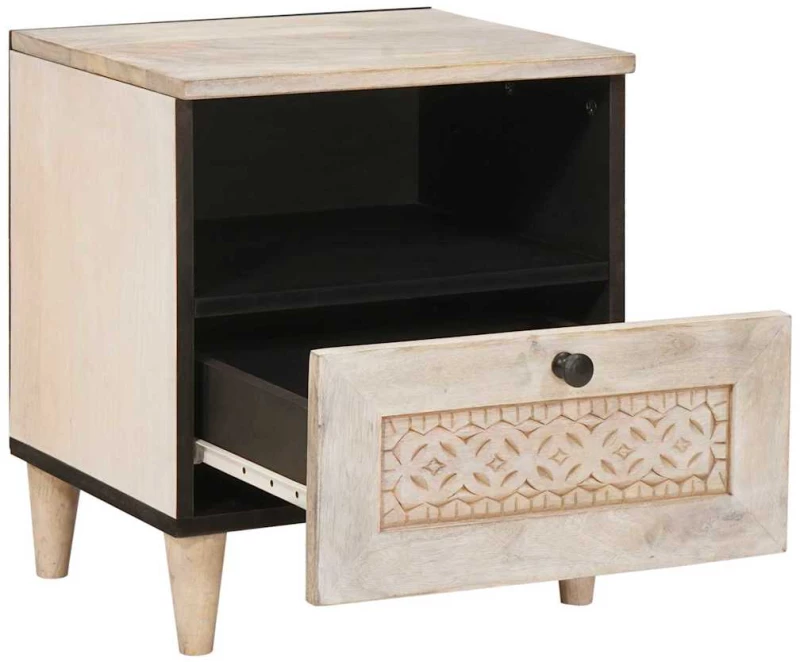 vidaXL Κομοδίνο 2 pcs Μπεζ 40 x 33 x 46 εκ. Μασίφ ξύλο μάνγκο