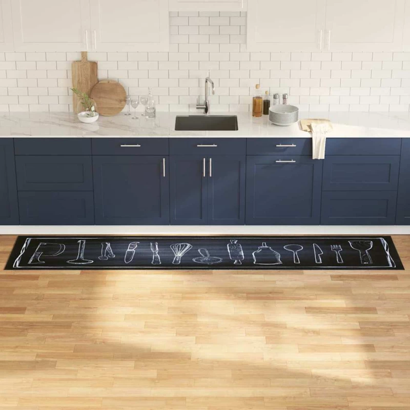 vidaXL Χαλί Κουζίνας Toile Μαύρο 300 x 60 εκ Βελούδο