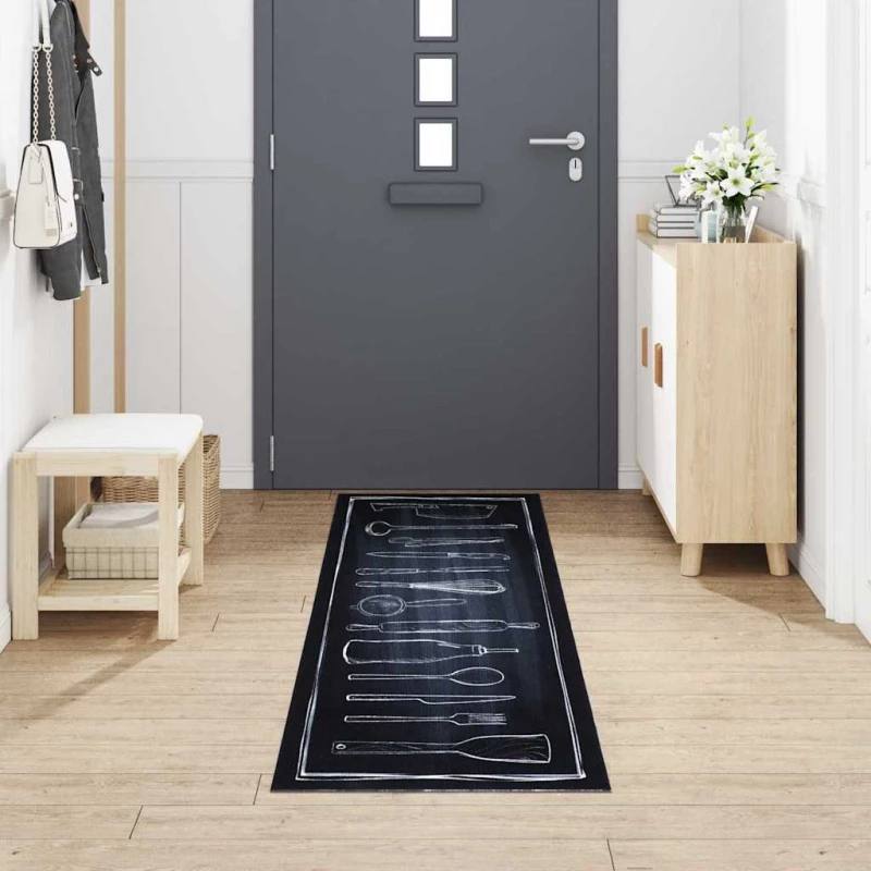 vidaXL Χαλί Κουζίνας Toile Μαύρο 300 x 60 εκ Βελούδο