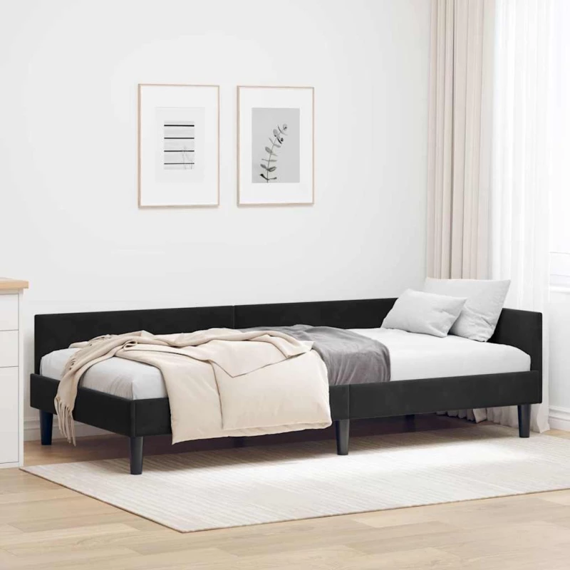 vidaXL Πλαϊνό Κρεβάτι Μαύρο 100 x 200 cm Βελούδο και Στιβαρή ξυλεία