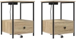 vidaXL Κομοδίνο με Σταθμό Φόρτισης με συρτάρι 2 pcs Sonoma Δρυς