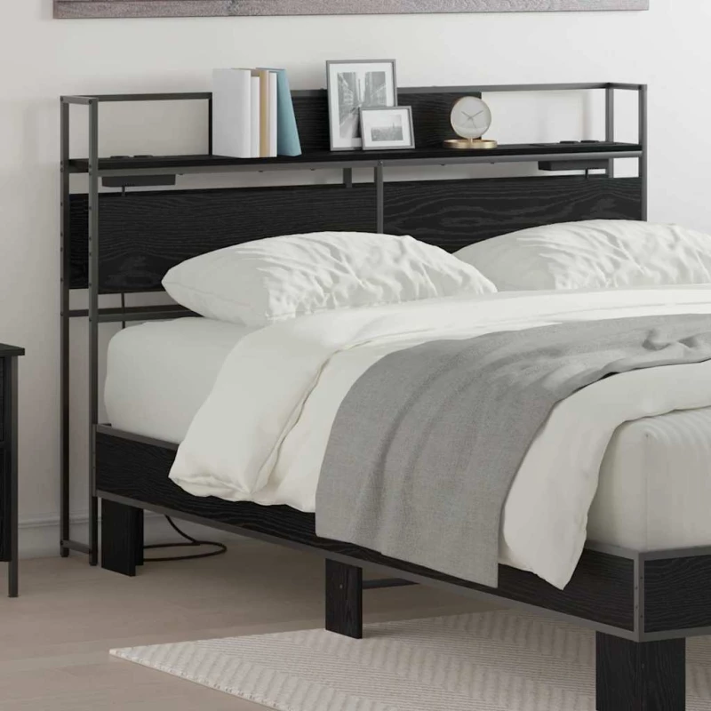 vidaXL Κεφαλάρι Αποθήκης με ράφι Μαύρη δρυς 135 cm Επεξεργασμένο ξύλο