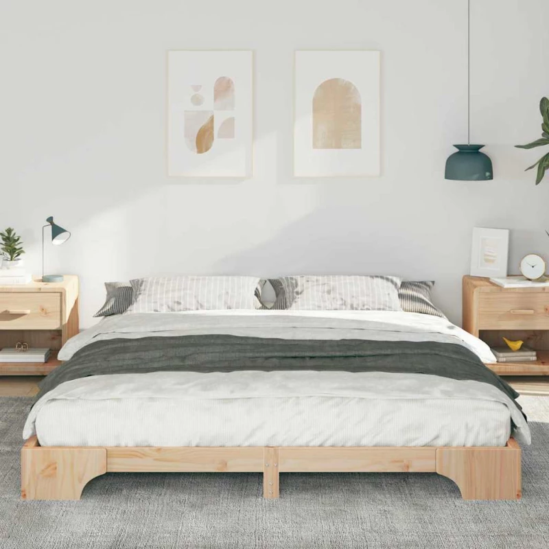 vidaXL Κρεβάτι δαπέδου Καφέ 180 x 210 cm Μασίφ ξύλο πεύκου