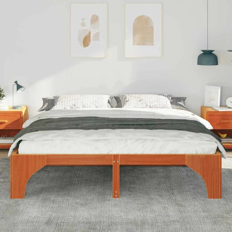 vidaXL Κρεβάτι δαπέδου Καφέ 200 x 200 cm Μασίφ ξύλο πεύκου