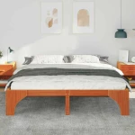 vidaXL Κρεβάτι δαπέδου Καφέ 200 x 200 cm Μασίφ ξύλο πεύκου