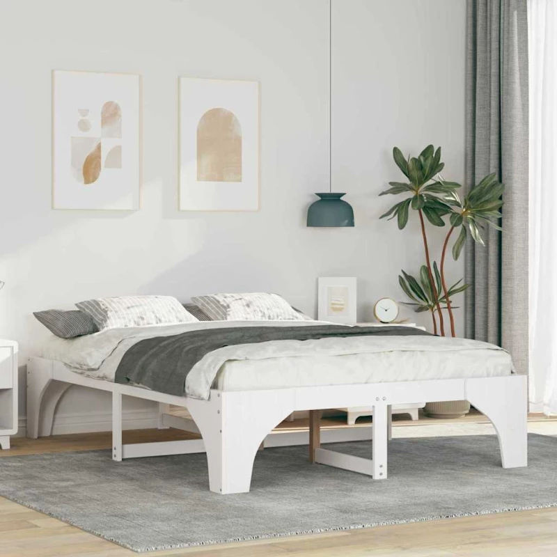 vidaXL Κρεβάτι δαπέδου Λευκό 160 x 200 cm Μασίφ ξύλο πεύκου